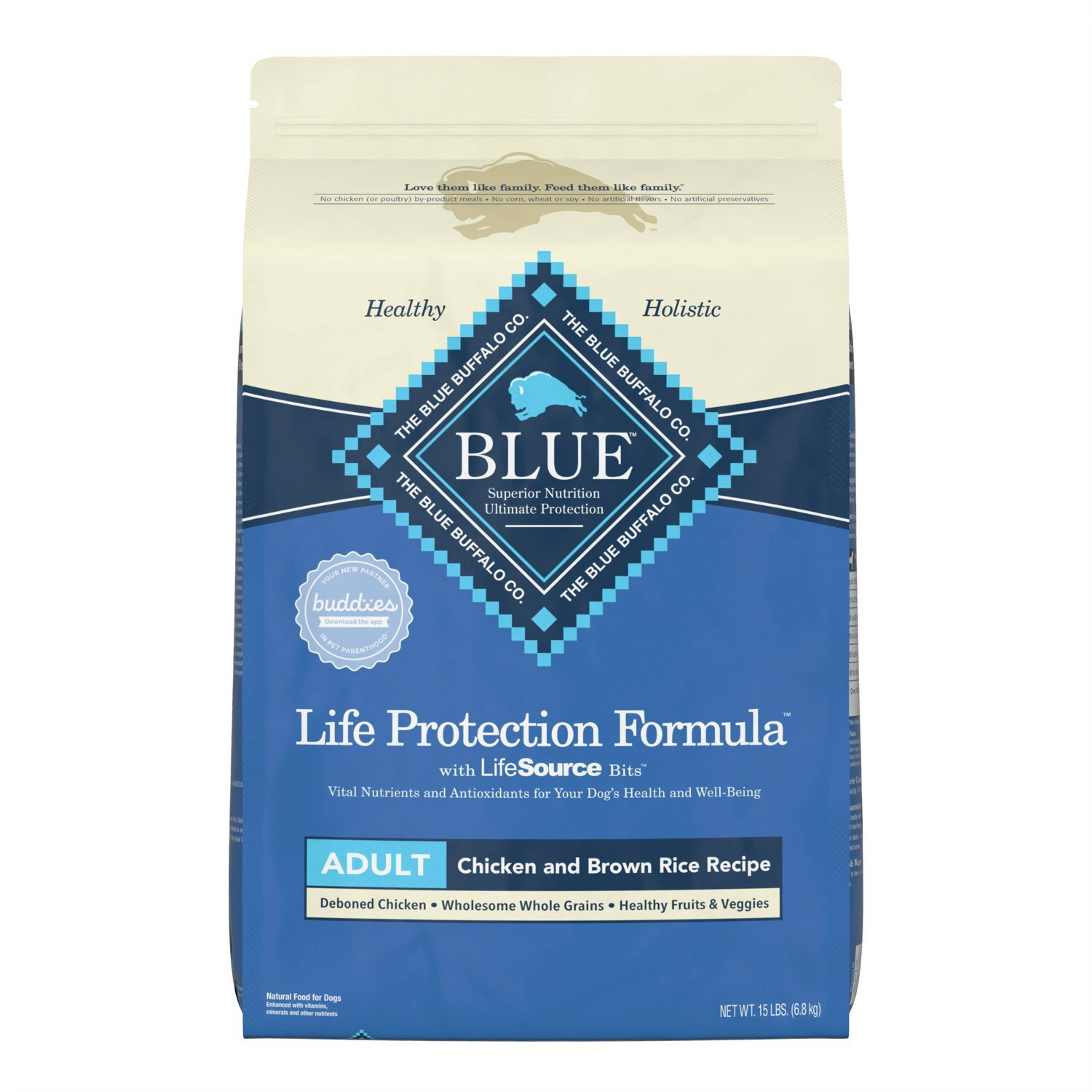 slide 1 of 8, Blue Buffalo Life Protection Formula Natural Adult Dry Dog Food with Chicken and Brown Rice - 15lbs, 15 lb