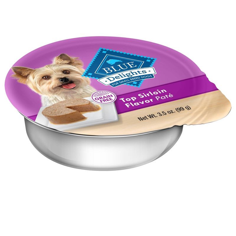 slide 2 of 4, Blue Buffalo Delights Natural Adult Small Breed Wet Dog Food Cup, Pate Style, Top Sirloin Beef Flavor in Savory Juice - 3.5oz, 3.5 oz