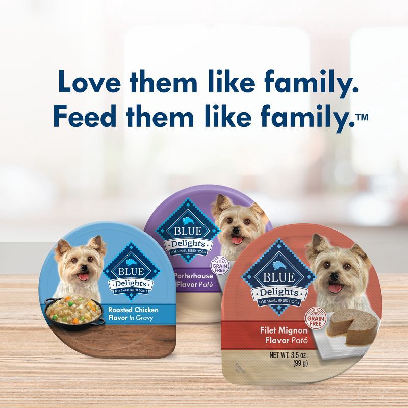 slide 9 of 9, Blue Buffalo Delights Natural Adult Small Breed Wet Dog Food Cup, Pate Style, Filet Mignon Beef Flavor in Savory Juice - 3.5oz, 3.5 oz