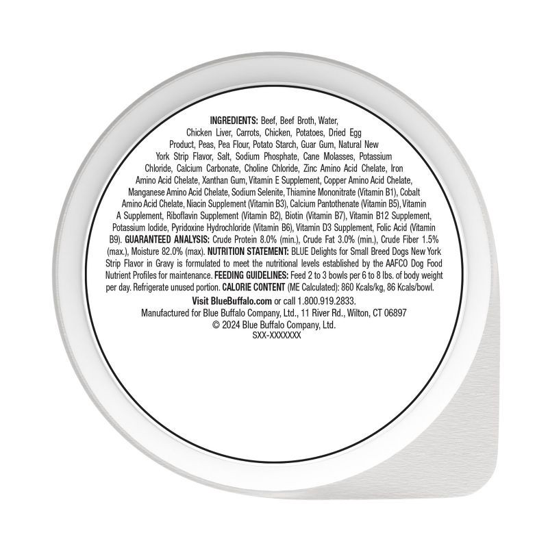 slide 2 of 9, Blue Buffalo Delights Natural Adult Small Breed Wet Dog Food Cup New York Strip Beef Flavor in Hearty Gravy - 3.5oz, 3.5 oz