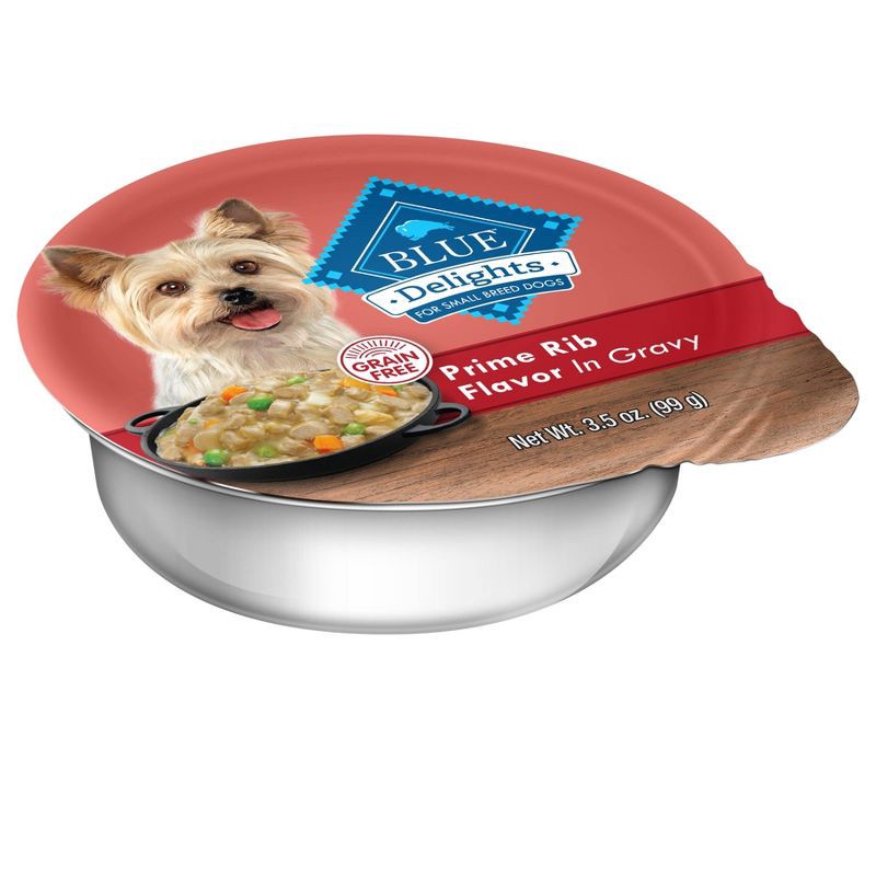 slide 2 of 4, Blue Buffalo Delights Natural Adult Small Breed Wet Dog Food Cup Prime Rib Beef Flavor in Hearty Gravy - 3.5oz, 3.5 oz