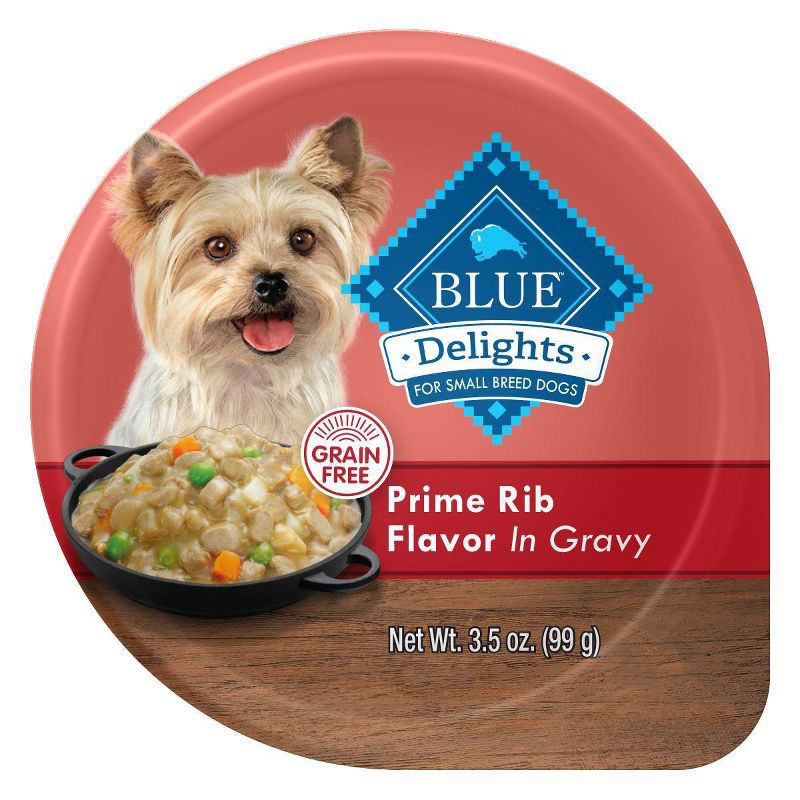 slide 1 of 4, Blue Buffalo Delights Natural Adult Small Breed Wet Dog Food Cup Prime Rib Beef Flavor in Hearty Gravy - 3.5oz, 3.5 oz