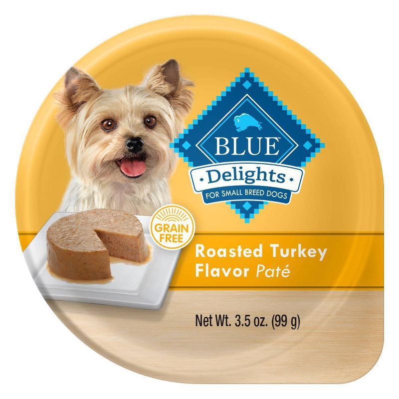 slide 1 of 1, Blue Buffalo Delights Natural Adult Small Breed Wet Dog Food Cup, Pate Style, Roasted Turkey Flavor in Savory Juice - 3.5oz, 3.5 oz