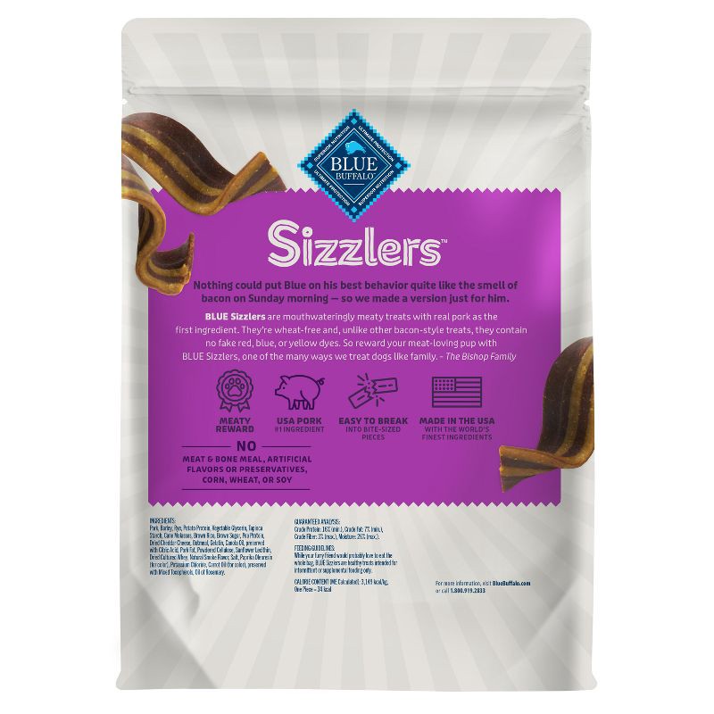 slide 2 of 9, Blue Buffalo Sizzlers Natural Bacon-Style Soft-Moist Dog Treats Original Pork - 15oz, 15 oz