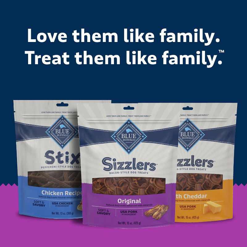 slide 9 of 9, Blue Buffalo Sizzlers Natural Bacon-Style Soft-Moist Dog Treats Original Pork - 15oz, 15 oz