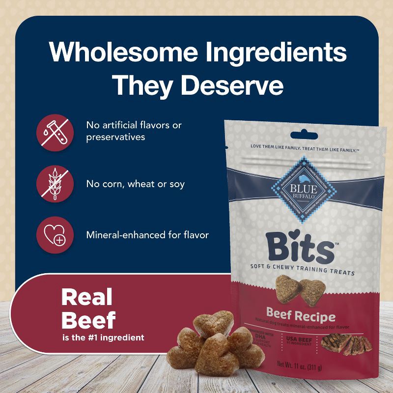 slide 7 of 9, Blue Buffalo Bits Natural Soft-Moist Training Dog Treats with Beef Recipe - 11oz, 11 oz