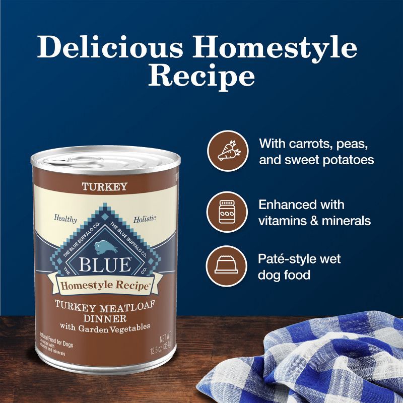 slide 4 of 11, Blue Buffalo Homestyle Recipe Natural Adult Wet Dog Food with Turkey Meatloaf - 12.5oz, 12.5 oz