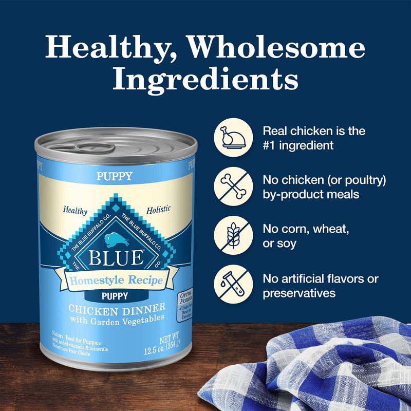 slide 6 of 10, Blue Buffalo Homestyle Recipe Natural Puppy Wet Dog Food Chicken Dinner with Garden Vegetables - 12.5oz, 12.5 oz