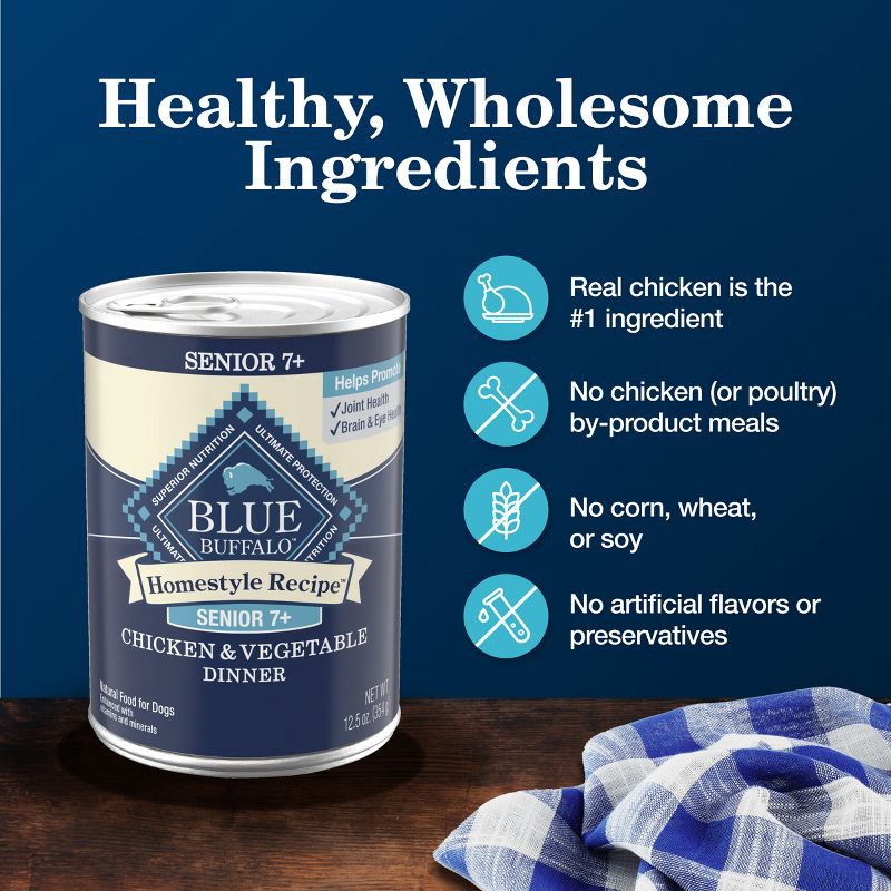 slide 6 of 10, Blue Buffalo Homestyle Recipe Natural Senior Wet Dog Food with Chicken - 12.5oz, 12.5 oz