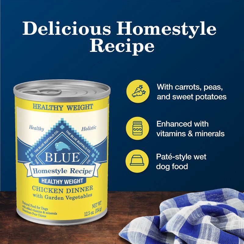 slide 4 of 10, Blue Buffalo Homestyle Recipe Natural Adult Healthy Weight Wet Dog Food with Chicken Flavor - 12.5oz, 12.5 oz