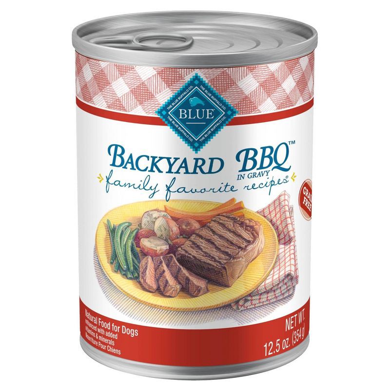 slide 1 of 4, Blue Buffalo Family Favorite Recipes In Gravy with Beef Wet Dog Food Backyard BBQ - 12.5oz, 12.5 oz