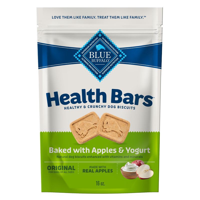 slide 1 of 9, Blue Buffalo Health Bars Natural Crunchy Dog Treats Biscuits with Apple & Yogurt Flavor - 16oz, 16 oz