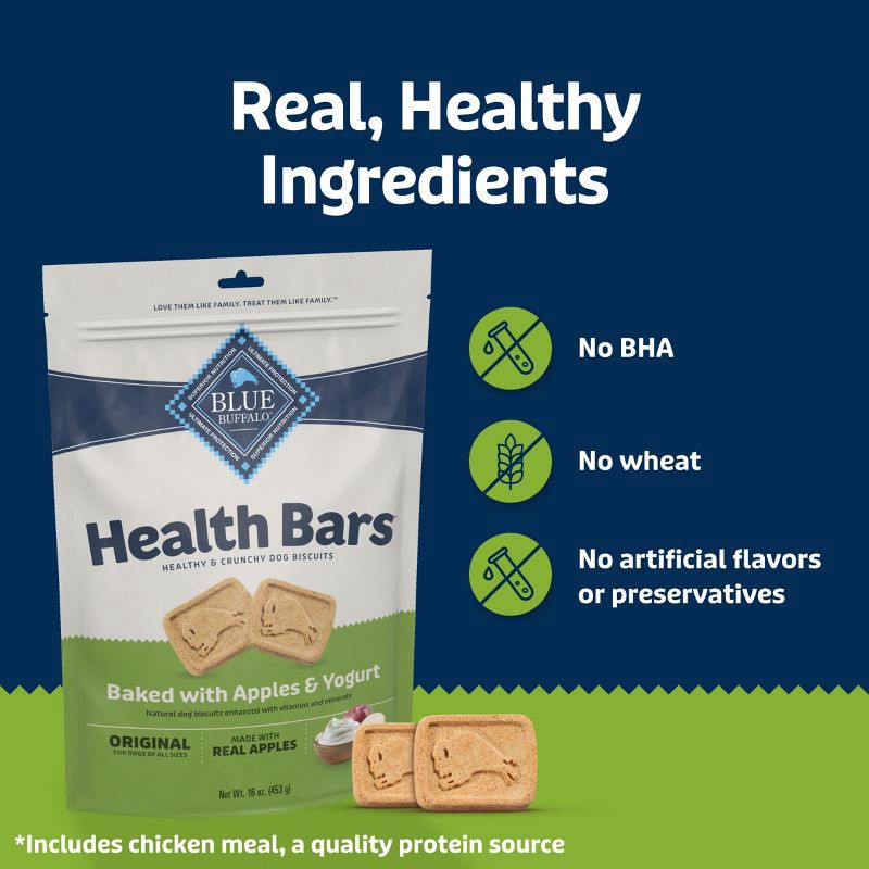 slide 7 of 9, Blue Buffalo Health Bars Natural Crunchy Dog Treats Biscuits with Apple & Yogurt Flavor - 16oz, 16 oz