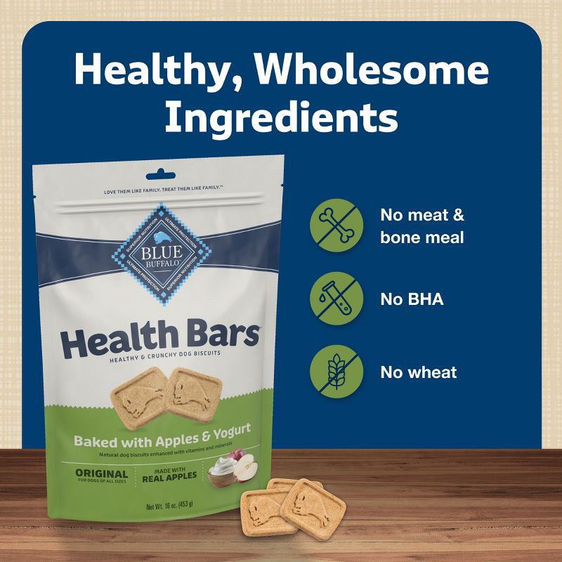 slide 7 of 9, Blue Buffalo Health Bars Natural Crunchy Dog Treats Biscuits with Apple & Yogurt Flavor - 16oz, 16 oz