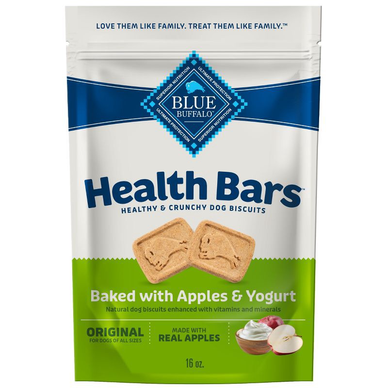 slide 1 of 9, Blue Buffalo Health Bars Natural Crunchy Dog Treats Biscuits with Apple & Yogurt Flavor - 16oz, 16 oz