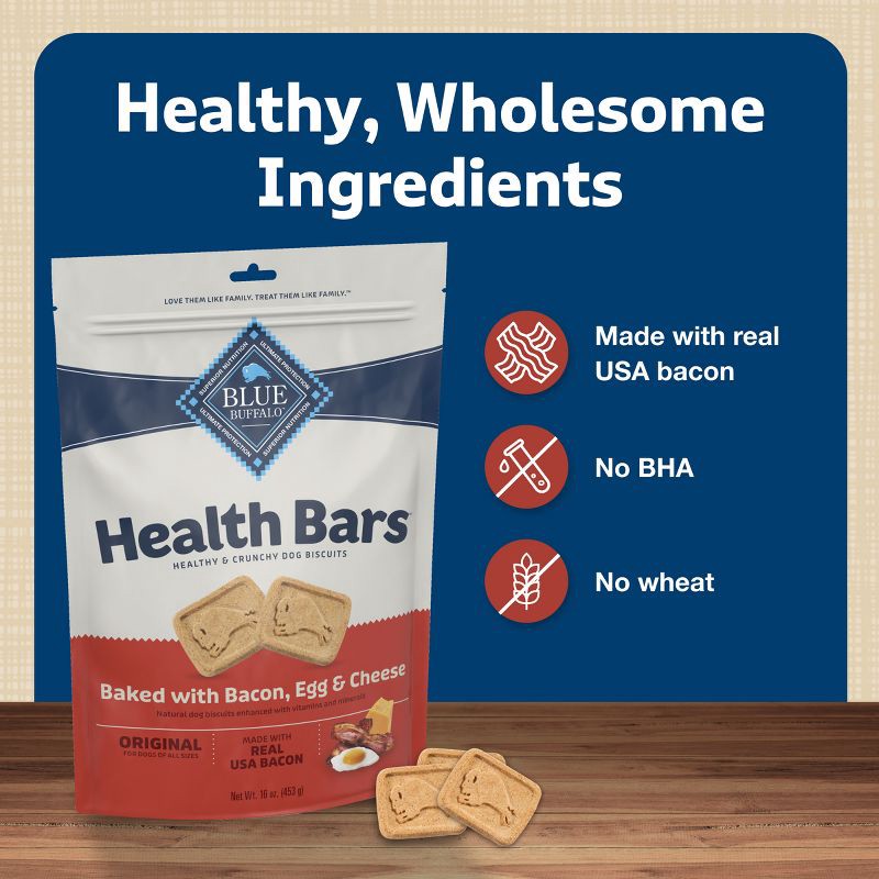 slide 7 of 9, Blue Buffalo Health Bars Natural Crunchy Dog Treats Biscuits with Bacon, Egg & Cheese Flavor - 16oz, 16 oz