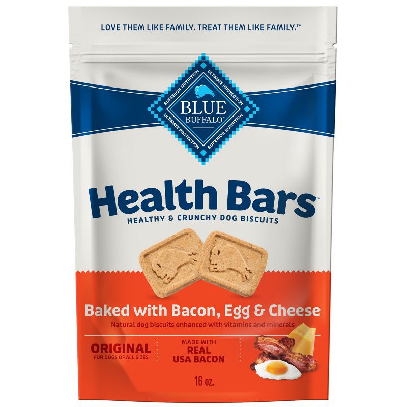 slide 1 of 9, Blue Buffalo Health Bars Natural Crunchy Dog Treats Biscuits with Bacon, Egg & Cheese Flavor - 16oz, 16 oz