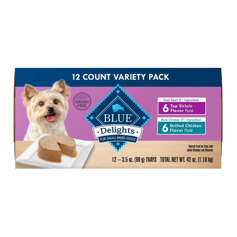 slide 2 of 11, Blue Buffalo Delights Natural Adult Small Breed Wet Dog Food Cups Pate Style, Grilled Chicken & Top Sirloin Beef Flavor - 3.5oz/12ct, 12 ct; 3.5 oz