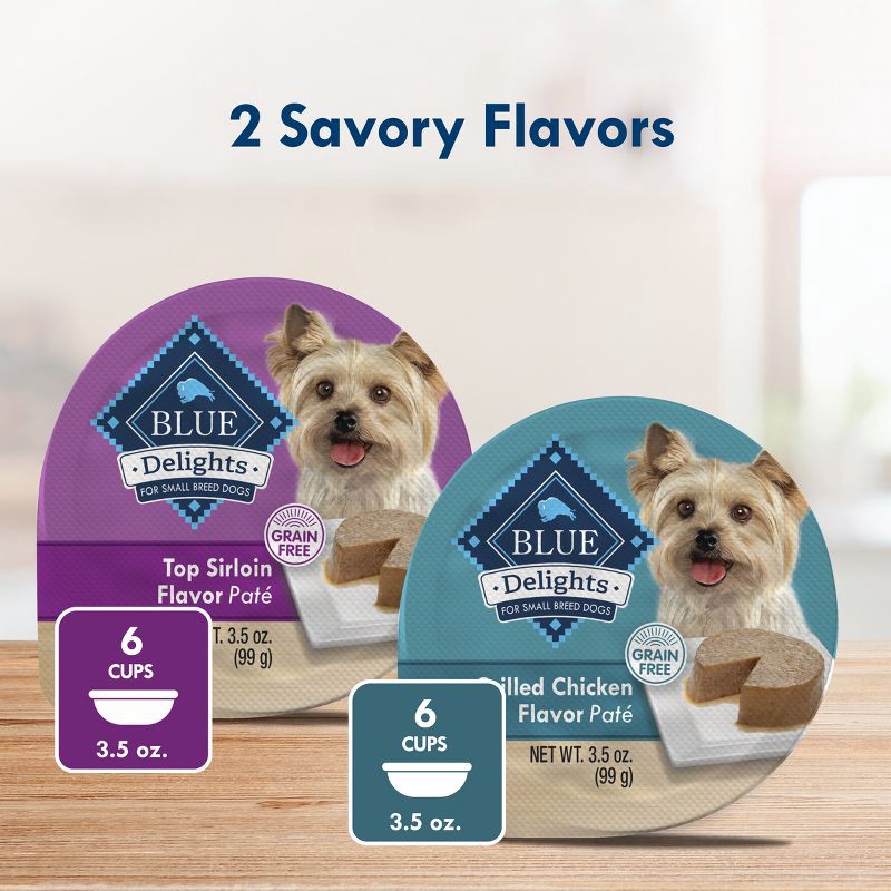 slide 4 of 11, Blue Buffalo Delights Natural Adult Small Breed Wet Dog Food Cups Pate Style, Grilled Chicken & Top Sirloin Beef Flavor - 3.5oz/12ct, 12 ct; 3.5 oz