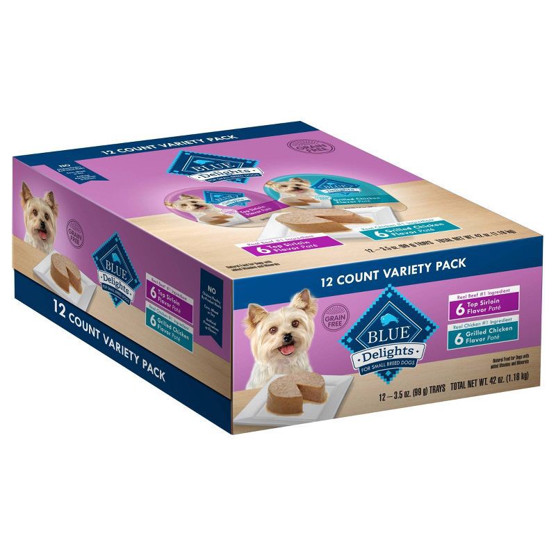 slide 1 of 5, Blue Buffalo Delights Natural Adult Small Breed Wet Dog Food Cups Pate Style, Grilled Chicken & Top Sirloin Beef Flavor - 3.5oz/12ct, 12 ct; 3.5 oz