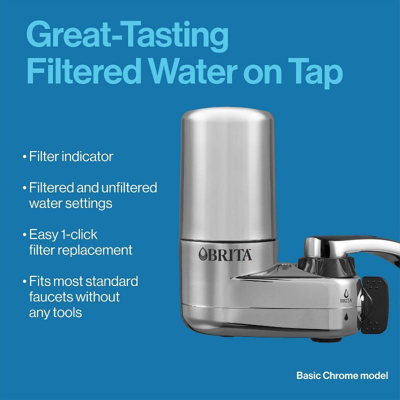 slide 6 of 14, Brita Tap Water Faucet Filtration System - Chrome: Filters Chlorine & Lead, Fits Most Standard Faucets, 1 ct