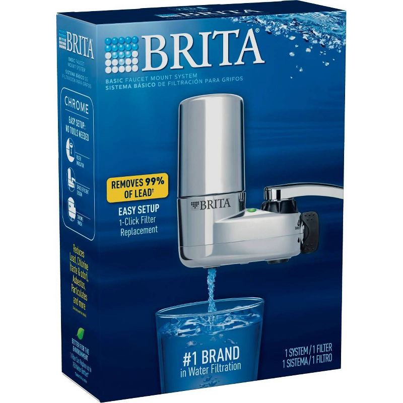 slide 13 of 14, Brita Tap Water Faucet Filtration System - Chrome: Filters Chlorine & Lead, Fits Most Standard Faucets, 1 ct