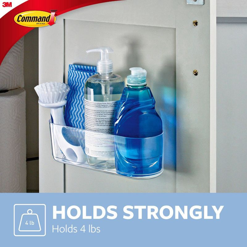 slide 3 of 10, Command Large Sized Caddy with Strips: Clear Plastic Wall Organizer, Universal Storage, Command Strip Shelf, 4lb Capacity, 4 lb