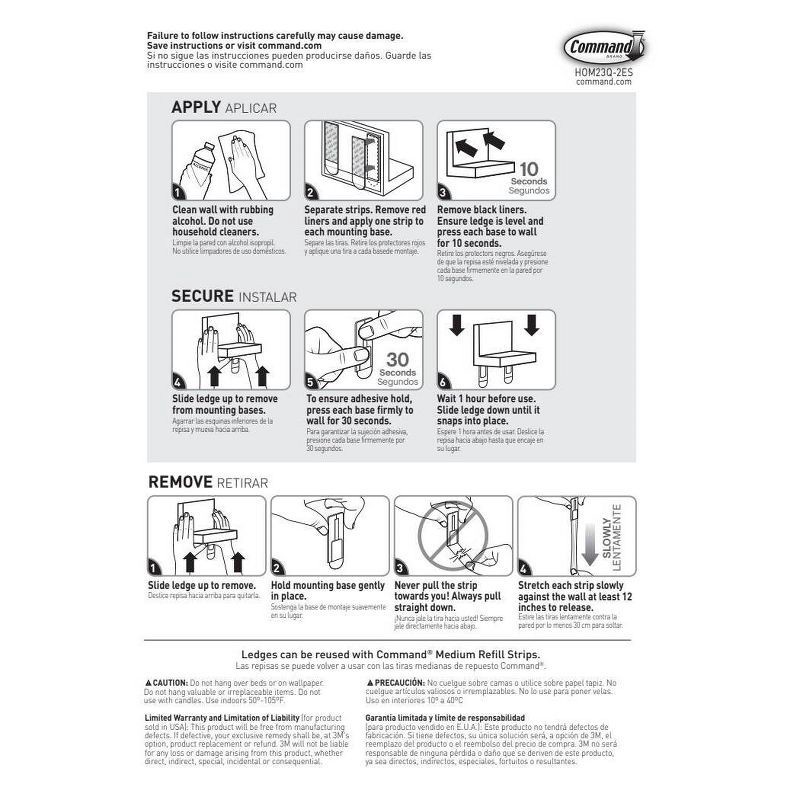 slide 10 of 15, Command Display Ledges Black: Floating Wall Shelf Set, 2 Picture Ledges, Plastic, Slate, 2lb Capacity, No Tools Required, 2 lb