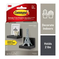 Command Display Ledges Black: Floating Wall Shelf Set, 2 Picture Ledges, Plastic, Slate, 2lb Capacity, No Tools Required