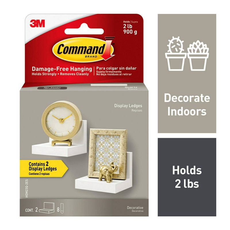 slide 2 of 14, Command Display Ledges White: Floating Wall Shelf Set, 2 Picture Ledges, Off-White, Plastic, No Tools Needed, 1 ct