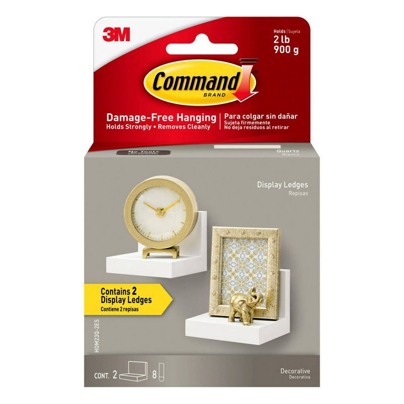 slide 3 of 14, Command Display Ledges White: Floating Wall Shelf Set, 2 Picture Ledges, Off-White, Plastic, No Tools Needed, 1 ct