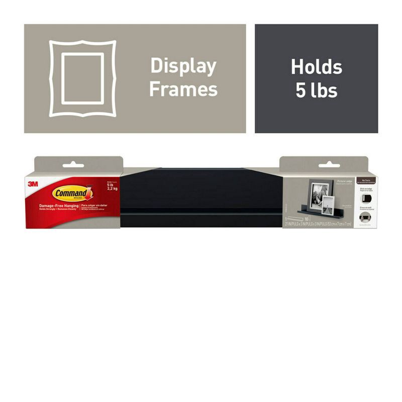 slide 1 of 13, Command Picture Ledge, Slate, 1 Ledge, 10 Strips: Floating Wall Shelf, Plastic, 5lb Capacity, No Assembly Required, 5 lb