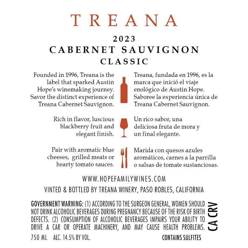 slide 2 of 6, Treana Cabernet Sauvignon Red Wine - 750ml Bottle, 750 ml