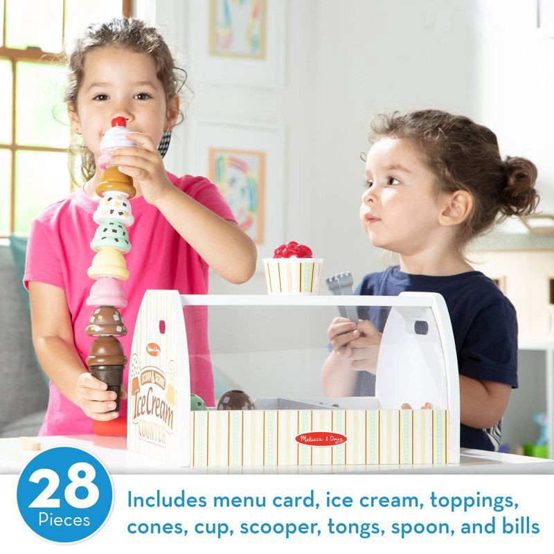 slide 2 of 11, Melissa & Doug Wooden Scoop and Serve Ice Cream Counter With Play Food and Accessories - 28pc: Pretend Kitchen Playset, 28 ct