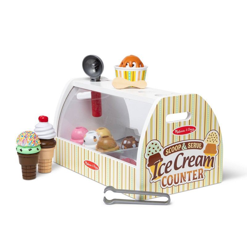 slide 4 of 11, Melissa & Doug Wooden Scoop and Serve Ice Cream Counter With Play Food and Accessories - 28pc: Pretend Kitchen Playset, 28 ct