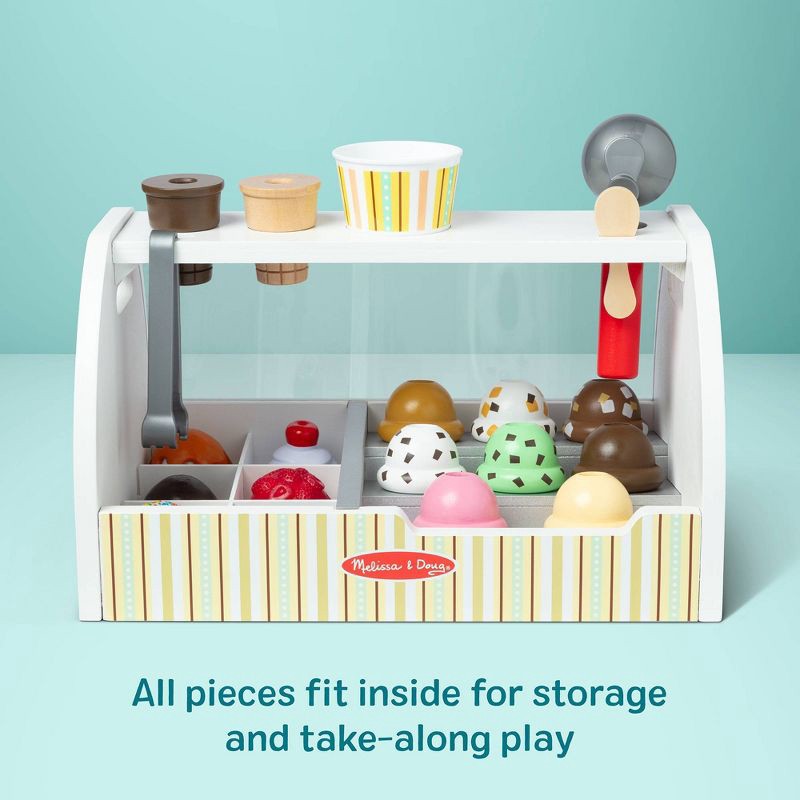 slide 8 of 11, Melissa & Doug Wooden Scoop and Serve Ice Cream Counter With Play Food and Accessories - 28pc: Pretend Kitchen Playset, 28 ct