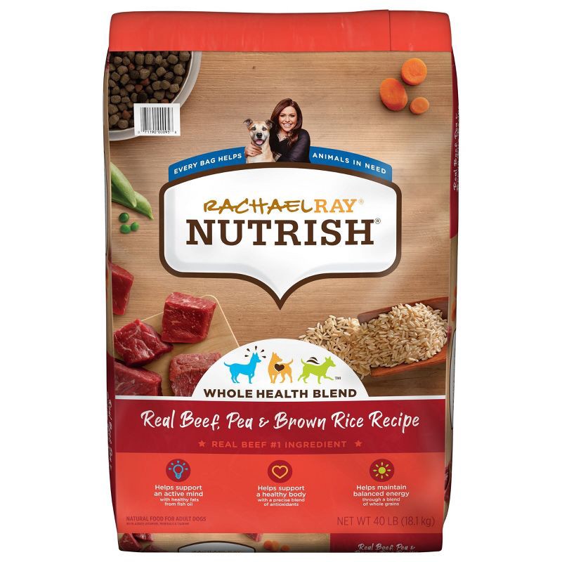 slide 1 of 9, Rachael Ray Nutrish Real Beef, Pea & Brown Rice Recipe Flavor Dry Dog Food - 40lbs, 40 lb