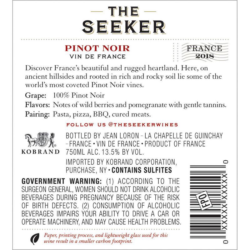 slide 5 of 5, The Seeker Pinot Noir Red Wine - 750ml Bottle, 750 ml