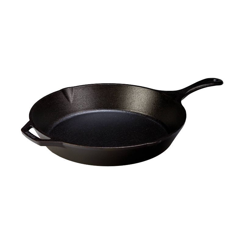 slide 1 of 2, Lodge 13" Cast Iron Skillet Black: Induction & Oven Safe, 13.25" Diameter, 10.5 lbs, Hand Wash, Broiler-Safe, 10.5 lb