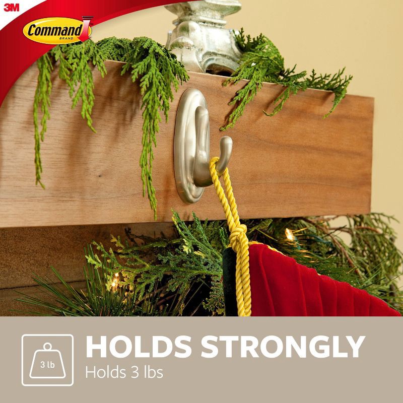 slide 4 of 12, Command Medium Sized Traditional Decorative Hooks Nickel: Wall Hooks for Curtain Rods, Silver, 3 lb Capacity, 2 Pack, 3 lb, 2 ct