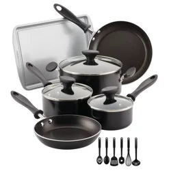 Farberware Reliance 15pc Aluminum Nonstick Cookware Set with Prestige Tools Black: Gas & Electric Compatible Pot & Pan Set
