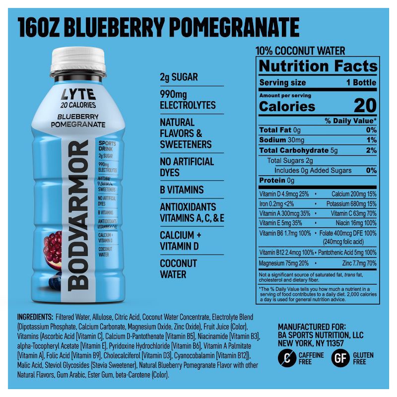 slide 6 of 6, BODYARMOR LYTE Blueberry Pomegranate - 16 fl oz Bottle, 16 fl oz