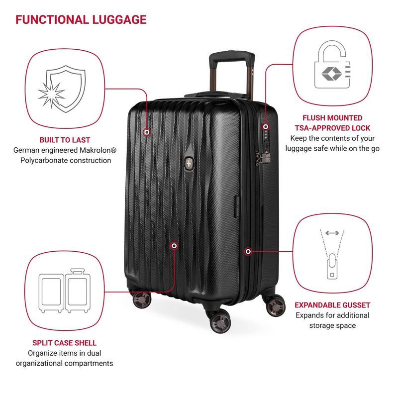 slide 3 of 11, SWISSGEAR Energie Hardside Carry On Spinner Suitcase - Black, 1 ct