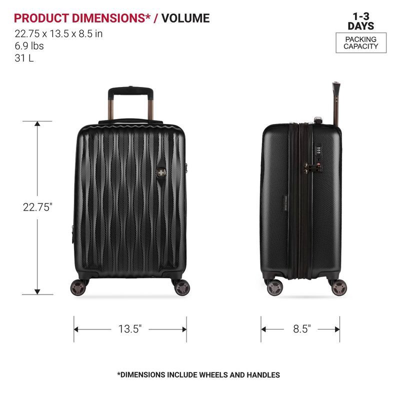 slide 7 of 11, SWISSGEAR Energie Hardside Carry On Spinner Suitcase - Black, 1 ct