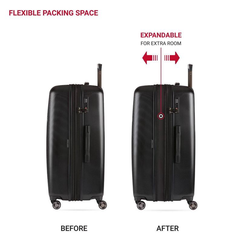 slide 5 of 10, SWISSGEAR Energie Hardside Large Checked Spinner Suitcase - Black: Expandable Luggage, 1 ct