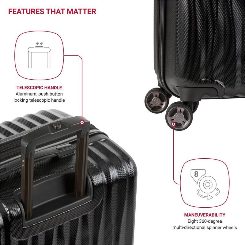 slide 6 of 10, SWISSGEAR Energie Hardside Large Checked Spinner Suitcase - Black: Expandable Luggage, 1 ct