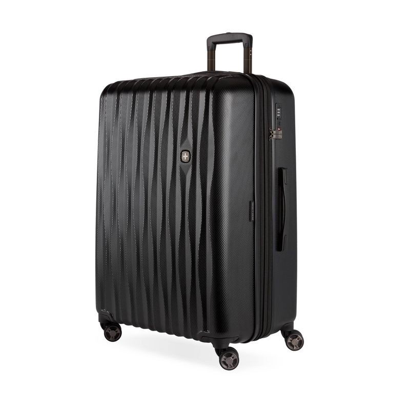 slide 1 of 10, SWISSGEAR Energie Hardside Large Checked Spinner Suitcase - Black: Expandable Luggage, 1 ct