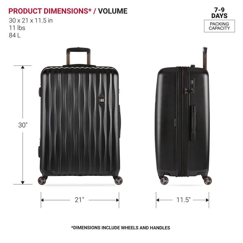 slide 7 of 10, SWISSGEAR Energie Hardside Large Checked Spinner Suitcase - Black: Expandable Luggage, 1 ct