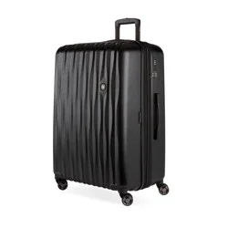 SWISSGEAR Energie Hardside Large Checked Spinner Suitcase - Black: Expandable Luggage
