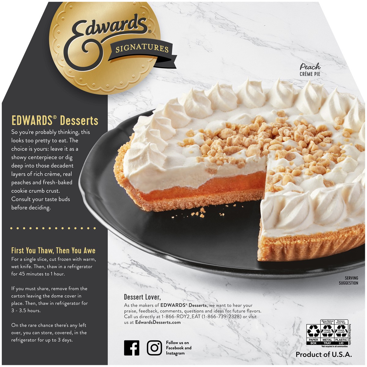 slide 11 of 14, Edwards Peach Signature Peach Creme Pie, 29.6 oz